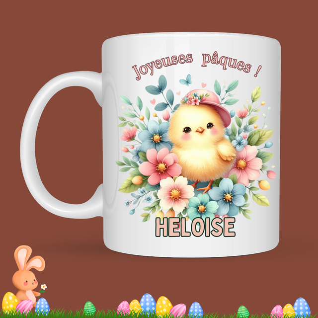 Mug de Pâques "Joyeuses Pâques", prénom au choix 