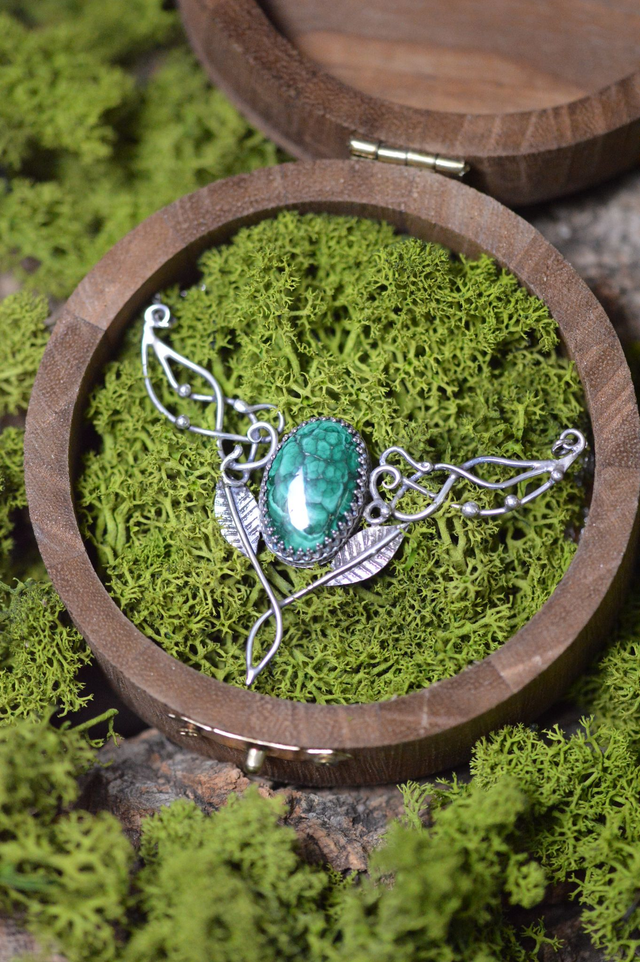 Collier Elfique - Malachite, feuilles simples