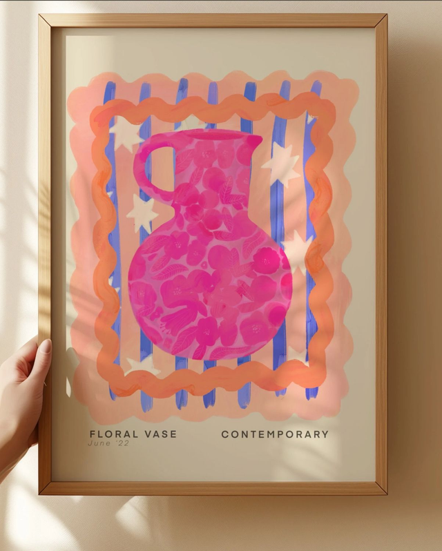 Pink Vase Art Print, Colourful Art Print, Hand Drawn Art,