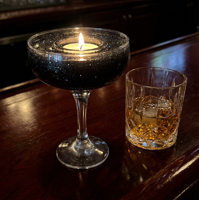 Glitter Martini Tea Light Holder - Black