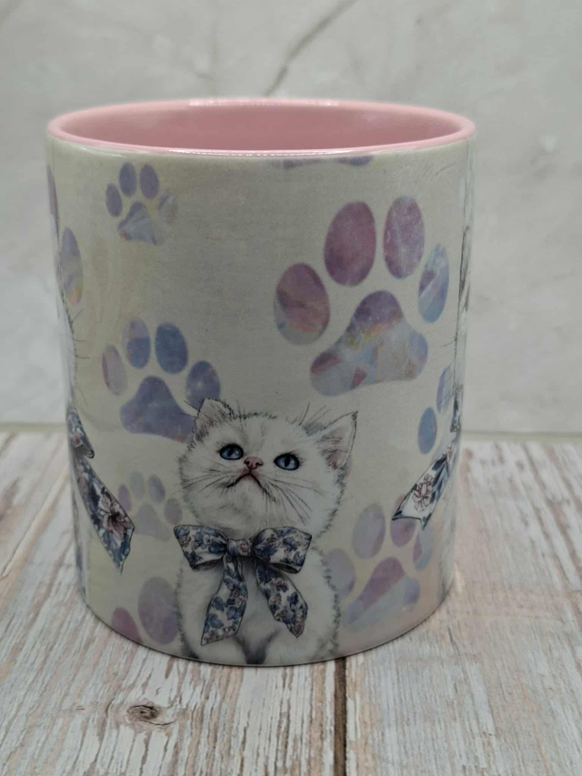 Mug rose chat blanc