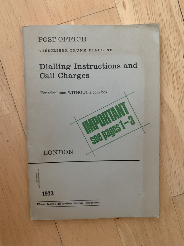 Post Office Trunk Dialling Instructions and Call Charges London 1973
