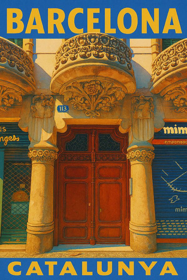 Barcelona, ​​Catalunya. Póster de Viaje Vintage Puerta Modernista.