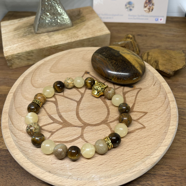 🌼 ♌️🐅 Bracelet Calcite jaune et Oeil de tigre