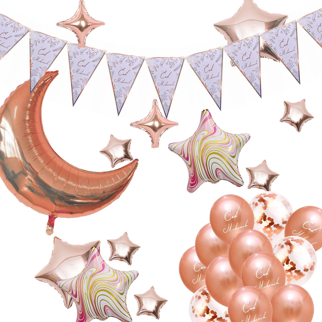 69 piece Eid Mubarak Rose Gold Balloon Kit with Bunting