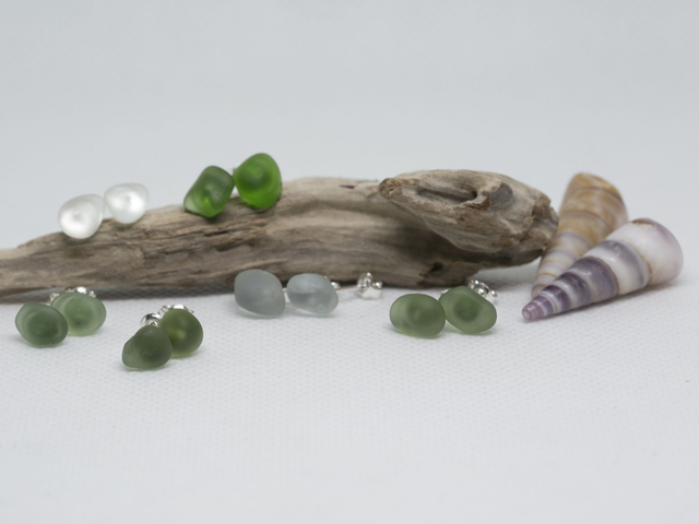 Sterling silver sea glass stud earrings