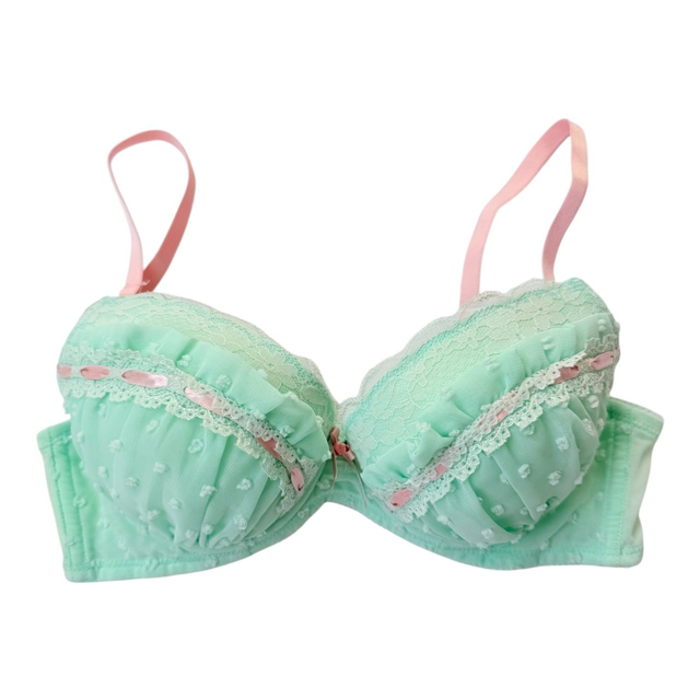 Mint green polka frill Japanese Bra UK 32B