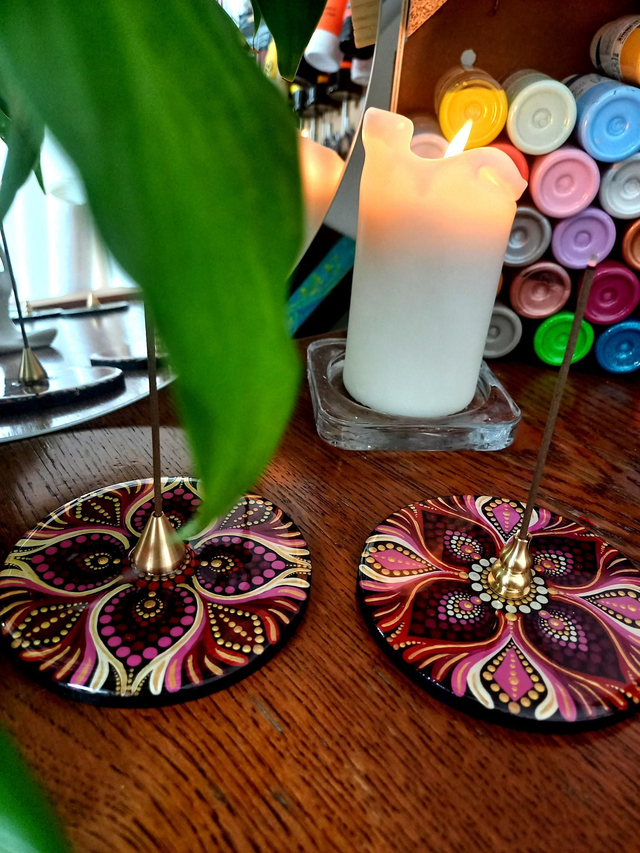 Duo porte-encens 10 cm &quot;rose/rouge&quot;