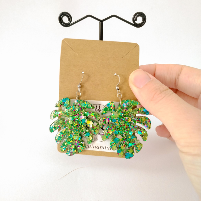 Pendientes de Hoja Monstera Verde