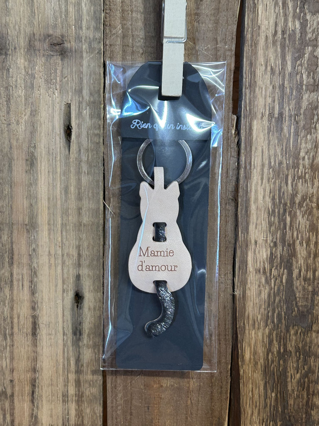 Porte-clés en cuir Silhouette de chat "Mamie d'amour"
