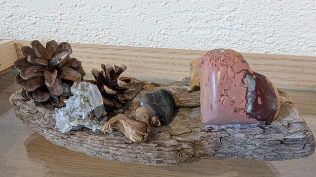 Déco nature amas de Quartz, coeur Jaspe Mokaîte et Agate naturelle, 