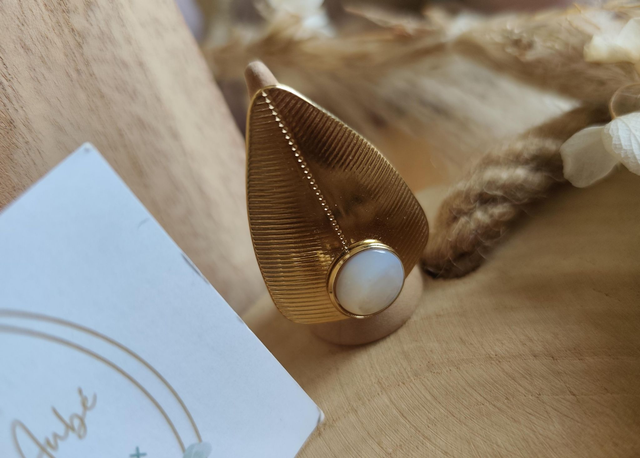 BAGUE ACIER INOXYDABLE GOLD/ PIERRE BLANCHE 0000938