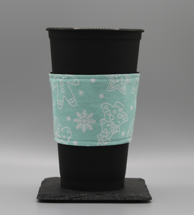 Turquoise Christmas patterned cup cozy