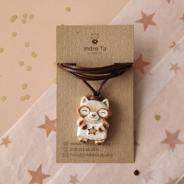 Raccoon - Red Panda clay keychain - Clay Raccoon Necklace - Clay Red panda charm - Air dry clay pendant
