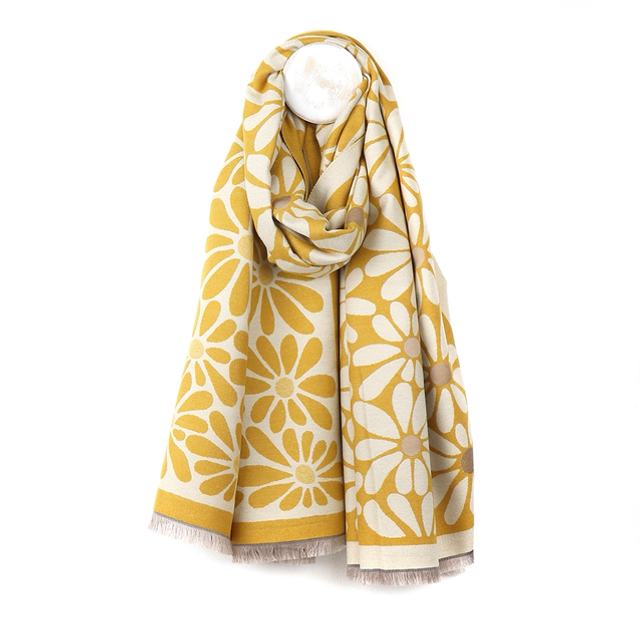 Mustard Yellow Daisy Jaquard Scarf