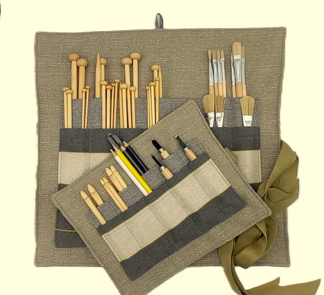 Storage Wrap Craft Tools Crochet Hooks Knitting Needles Pencil Case Artist Paint Brush Roll