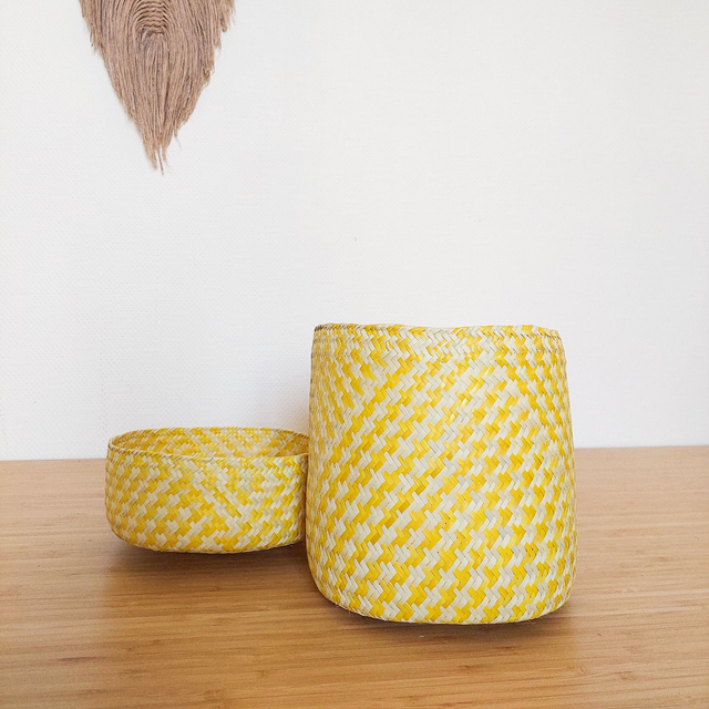 Panier en palme – bicolore naturel &amp; jaune