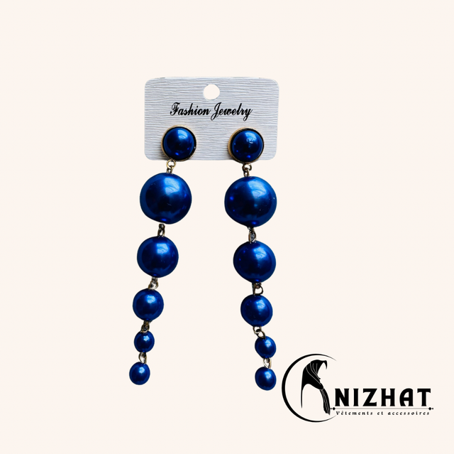 1 Paire boucles d'oreilles perles rondes couleur bleu, bijoux pour femmes - Nizhat 