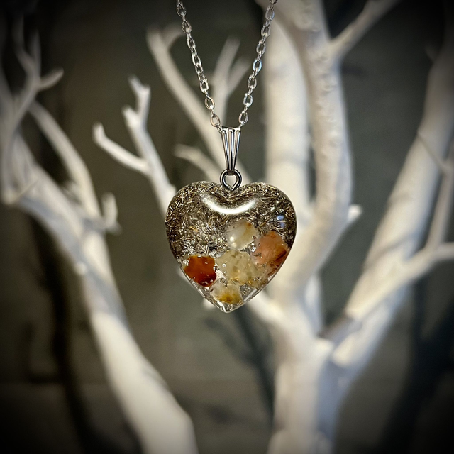 Crystal Energy Heart Pendant with Carnelian/metal shavings (medium)