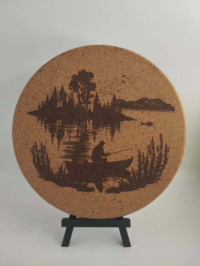 Dessous de plat en liège – Motif pêcheur – Ø 19 cm 🎣