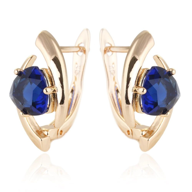 Boucles d&#039;oreilles en acier chirurgical plaqué or 18 carats pierre bleu