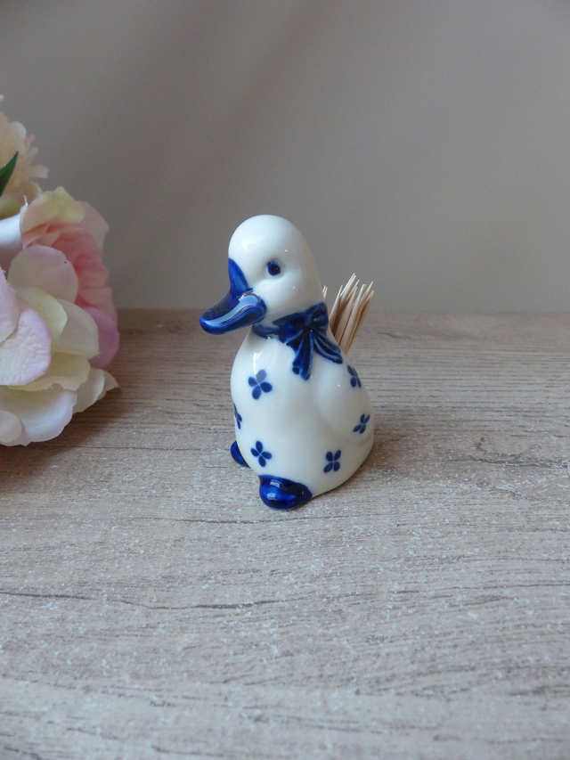 Porte pics apéritif canard - Figurine canard blanc et bleu en céramique, Canard décoration de cuisine, Table apéritif dinatoire, Bistrot bar