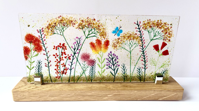  Fused Glass Floral  Scene (Warm Tones)