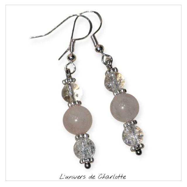 Boucles d&#039;oreilles &quot;Quartz rose&quot; BO-146