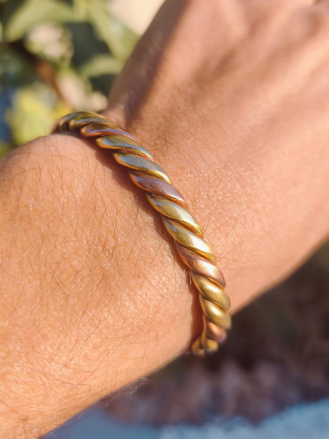 Bracelet Demi-Rond Torsadé Cuivre et Laiton | Fait Main 