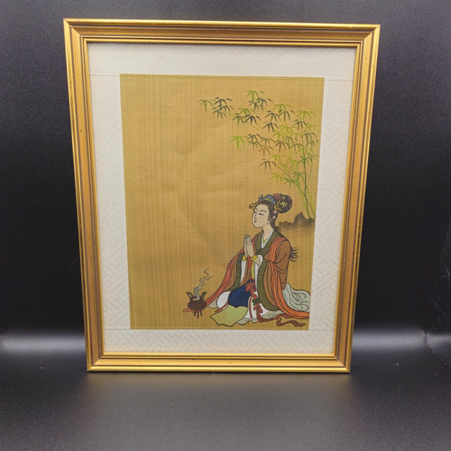 Peinture sur soie encadrée sous-verre 