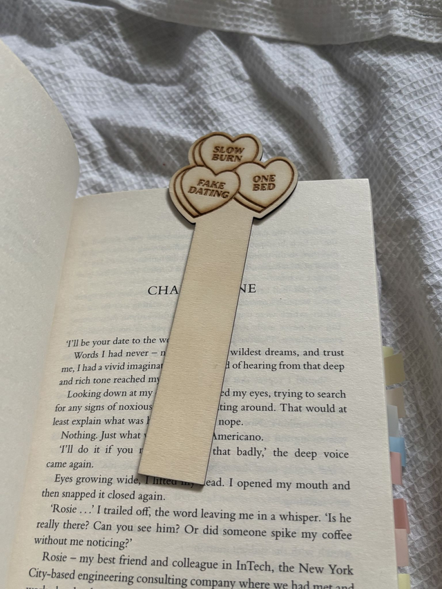 Love Hearts Romance Book Trope Wooden Bookmark | Perfect for a Romance Reader