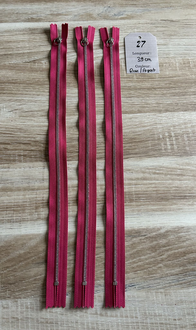 Fermetures éclair métallique rose 39cm