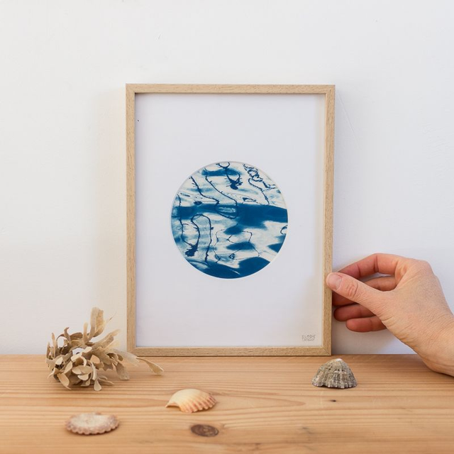 Ondes - Cyanotype encadré - 18x24 cm