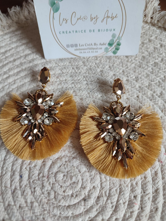 BO Big bohème strass/ pompons camel 0001251