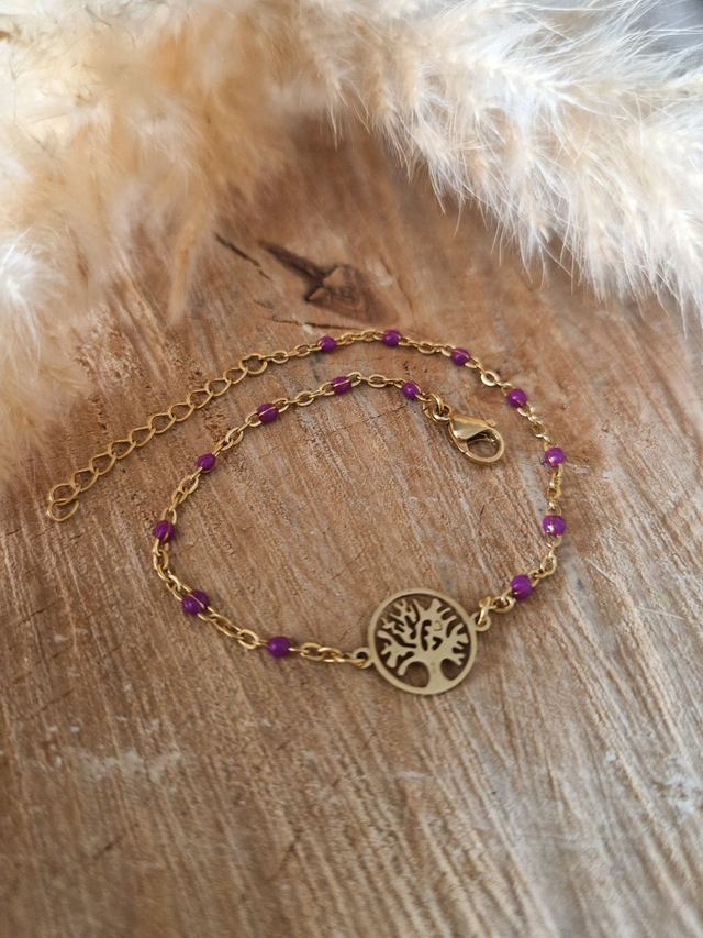Bracelet "Arbre de vie" - Modèle doré et violet