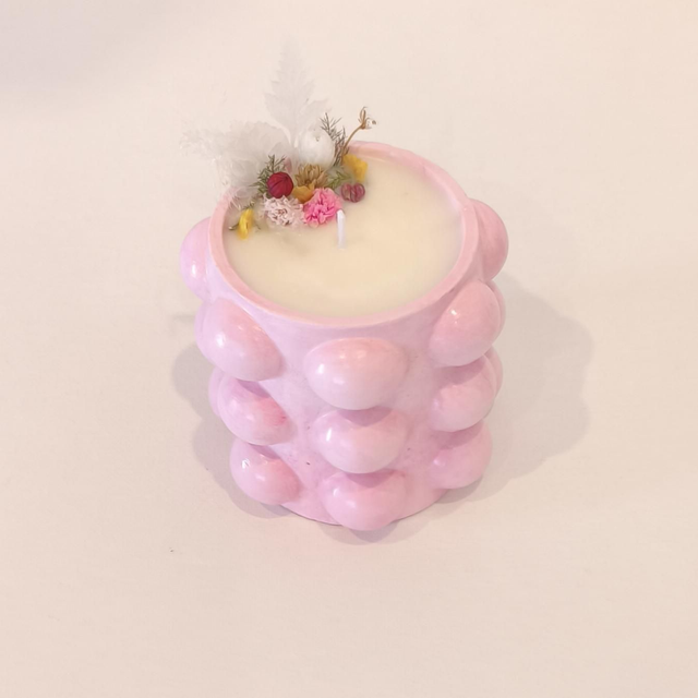 ✨ Bougie artisanale &quot;Bulbeuse&quot; en cire de soja – fleurs séchées &amp; contenant fait main ✨