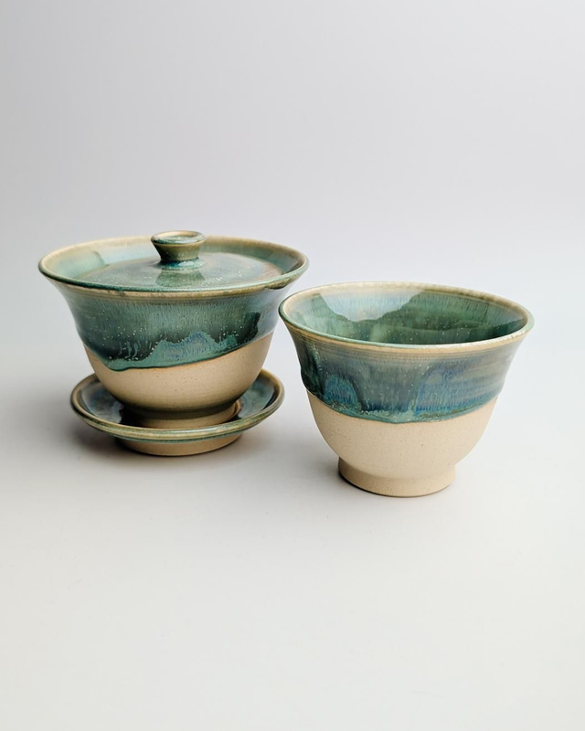 Zestaw gaiwan i czarka "zielona herbata"