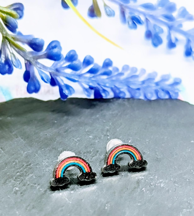 Stainless Steel Enamelled Rainbow Stud Earrings 