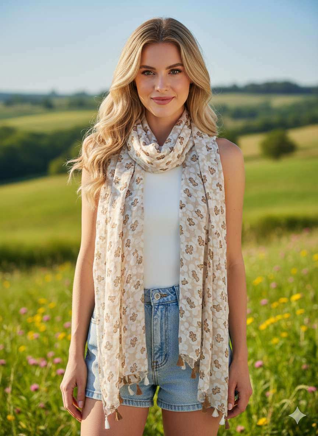 Foulard fleurs avec franges