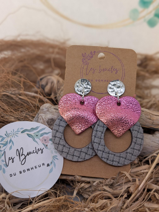 Boucles d'oreilles Coeur ❤️ gris rose mo051