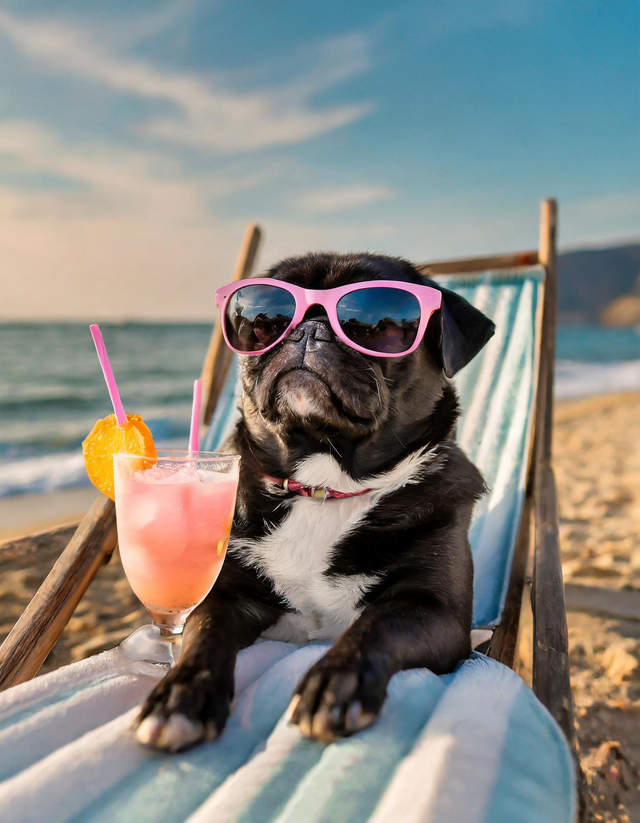 Pug at the Beach Framed Canvas