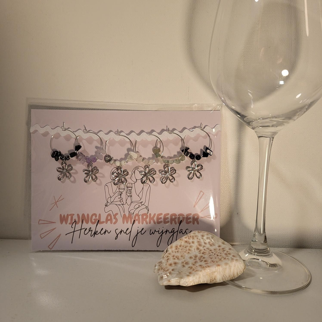 Wijnglas Markeerders (set van 6) met Edelstenen en Bloembedel (13.007)