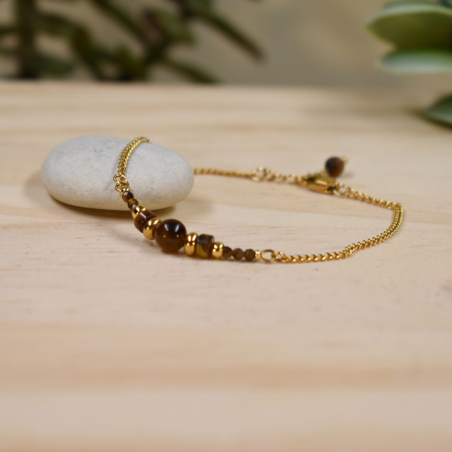 Bracelet gourmette et jonc en pierres d'oeil de tigre