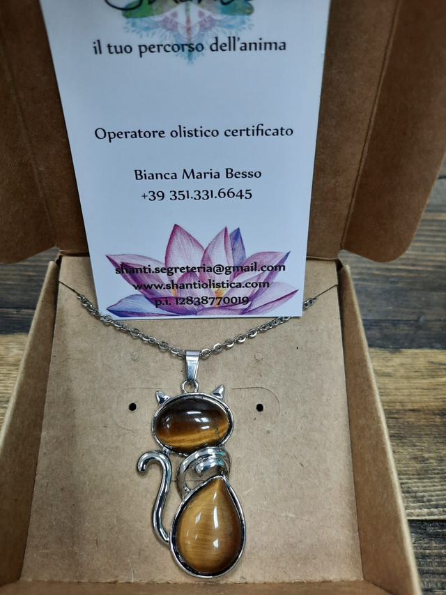 Amuleto donna serie "gattini" occhio di tigre