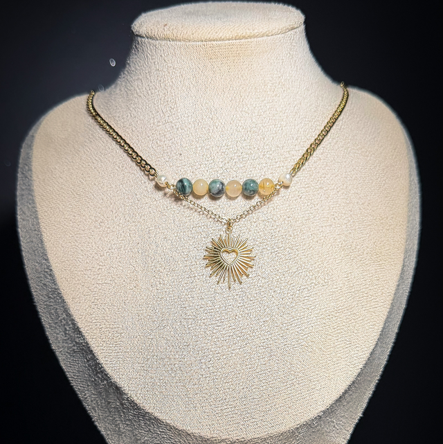 Collier NAMI pierres de diopside et quartz rutile 