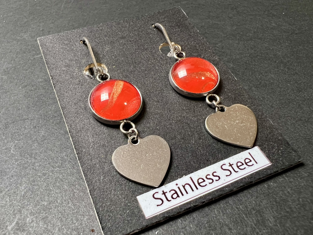 Red & Copper Heart Drop Earrings | Stainless Steel