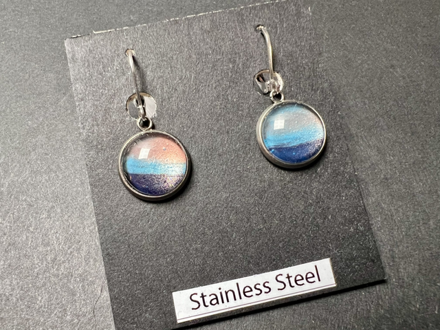 Blue &amp; Pink Round Earrings | Stainless Steel