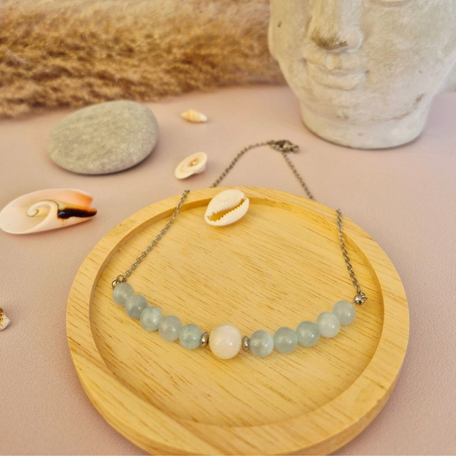 Collier BORA BORA - Aigue Marine &amp; Pierre de Lune naturelles
