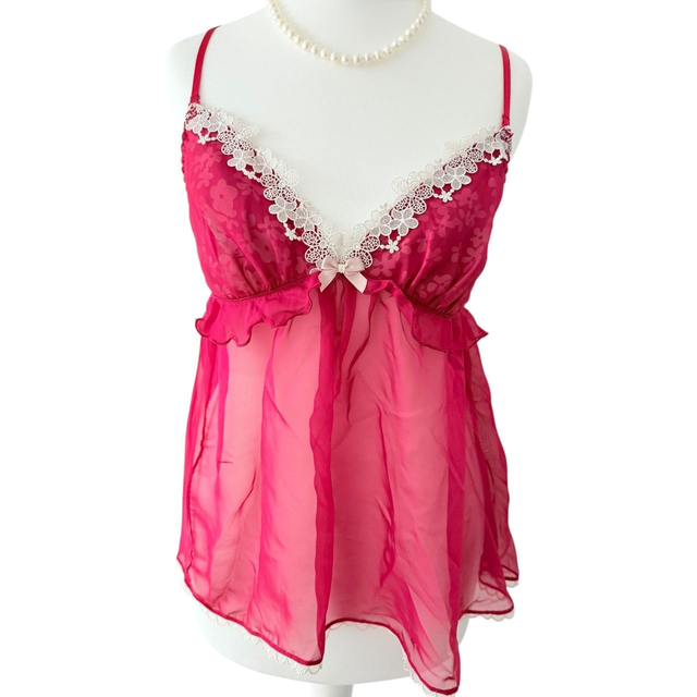 Japanese brand coquette red floral appliqué cups cami