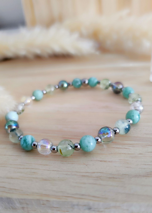 Bracelet "Bien-être et Protection" Calcédoine verte et Préhnite